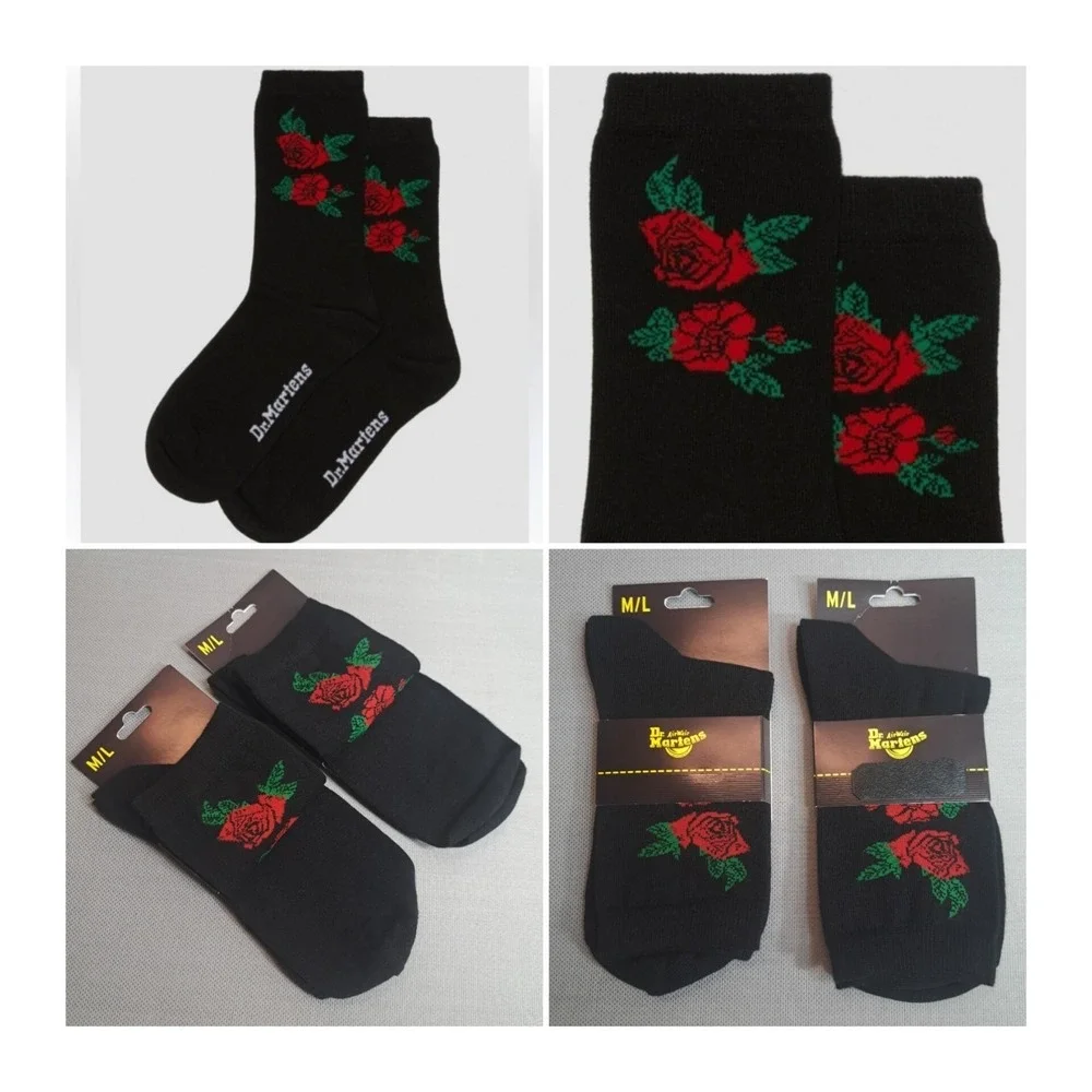 2-Pairs Dr. Martens Vonda Short Socks Women's Size‎ M/L Black Floral Print
